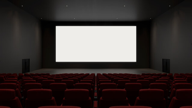 white screen movie theater mockup, 3d rendering