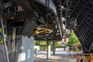 Turkey, Alanya, 30.08.2021: The engine room of the cable car in Alanya. The operation of the...