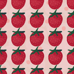Pink Strawberry Vector Seamless Pattern. Drawing