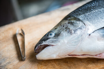 Norwegian Salmon on wood plate