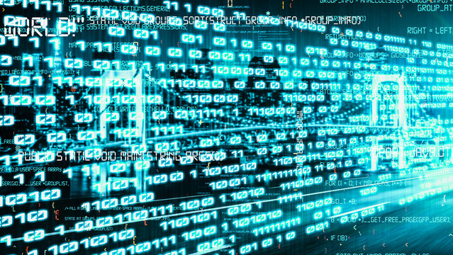 Software development, application programming code and tacit computer coding . Concept of smart digital transformation and technology disruption that changes global trends in new information era .