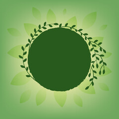 Fototapeta na wymiar round green circle with branches of green leaves, vector illustration. natural background, copy space. blank template with plants