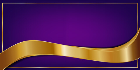 blank design wedding card birthday celebration romantic elegant luxury purple gradient background with gold frame gold ribbon