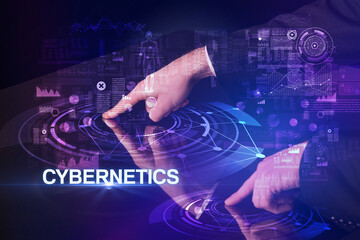 Businessman touching huge display concept