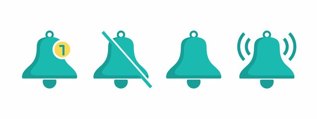 Bell icon. Notification icon vector, material design, New message. Bell icon set.