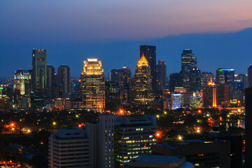 Fototapeta na wymiar Bangkok Skyline include modern building in downtown at night time, is the capital and most populous city of Thailand