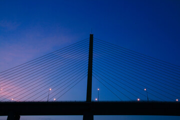 Cable-stayed bridge at sunset time in Bangkok