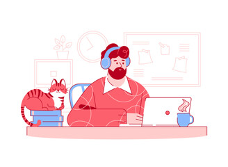 Flat vector Illustration design technology remote working for online education and learning concept and students use computers for studying