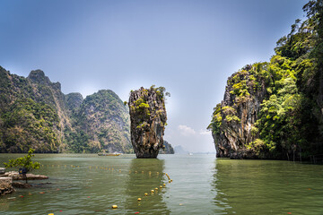 Fototapeta na wymiar Phang-nga national park,James bond island, Andaman Thailand,View of scene in Tapu island top tourist attractions and beautiful places that tourists prefer suitable for summer travel.