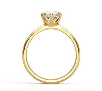 Blank gold jewelery ring with diamond isolated on white - 3d rendering.
