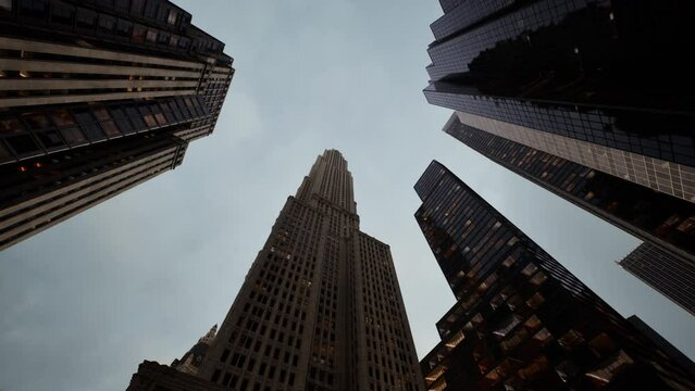 Skyscrapper building under a cloudy sky