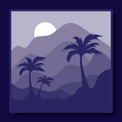 Fototapeta na wymiar natural scenery illustration design template, with a combination of mountains and coconut trees