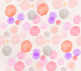 Watercolor background with colorful circle doodle illustration on rough paper.