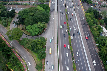 Aerial view of streets in jakarta city