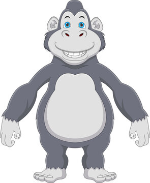 Cute Baby Gorilla Cartoon On White Background