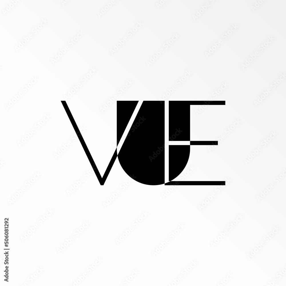 Poster unique letter or word vue modern line font in negative space image graphic icon logo design abstract
