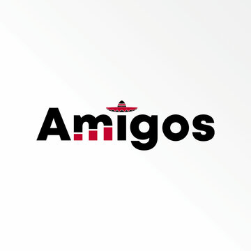 letter or writing AMIGOS sans serif font with hat on top and chart image graphic icon logo design abstract concept vector stock. Can be used as a symbol trade to initial or mexican