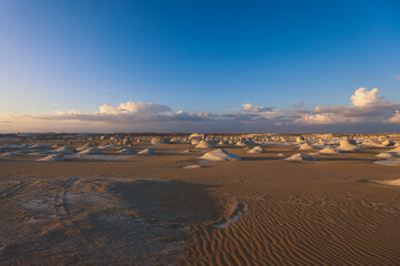 Evening View to the Sand Formations of the White Desert Protected Area, National Park in the Farafra Oasis, Egypt