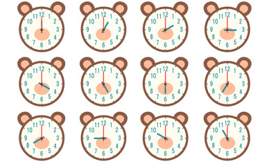 クマデザインの時計イラストセット