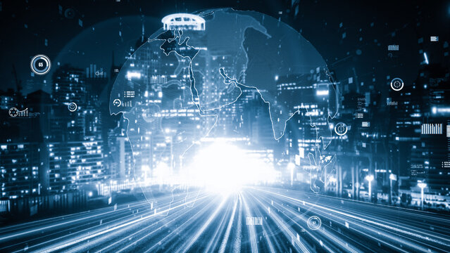 Business data analytic with tacit intelligent software making marketing strategy . Concept of smart digital transformation and technology disruption that changes global trends in new information era .