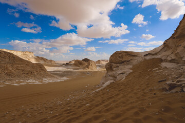 Panoramic View to the Sandy Formations in the White Desert Protected Area, National Park in the Farafra Oasis, Egypt