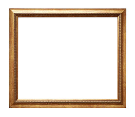Golden picture frame isolated on white background.