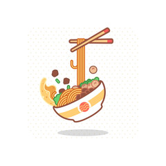 mie ayam food logo cartoon vector illustration. chicken noodle illustration. ramen noodle illustration