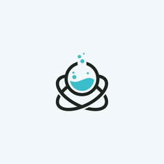 Obraz premium Laboratory logo made by flask and atom symbol