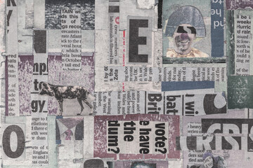 Creative Handmade Abstarct Background Made of Newspaper Pieces - 506086255