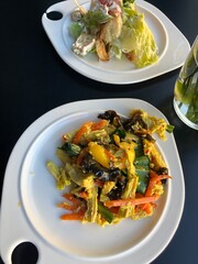 Vegetarian caesar and asparagus salads