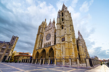 Majestic Baroque cathedral of the city of Leon in Spain.