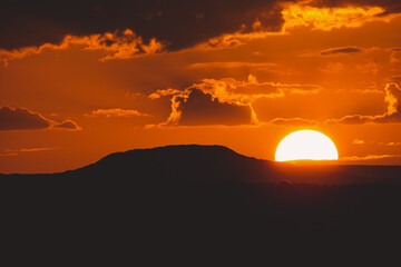 Sunset Views among Beautiful Sand Formations in the White Desert Protected Area, is National Park in the Farafra Oasis, Egypt
