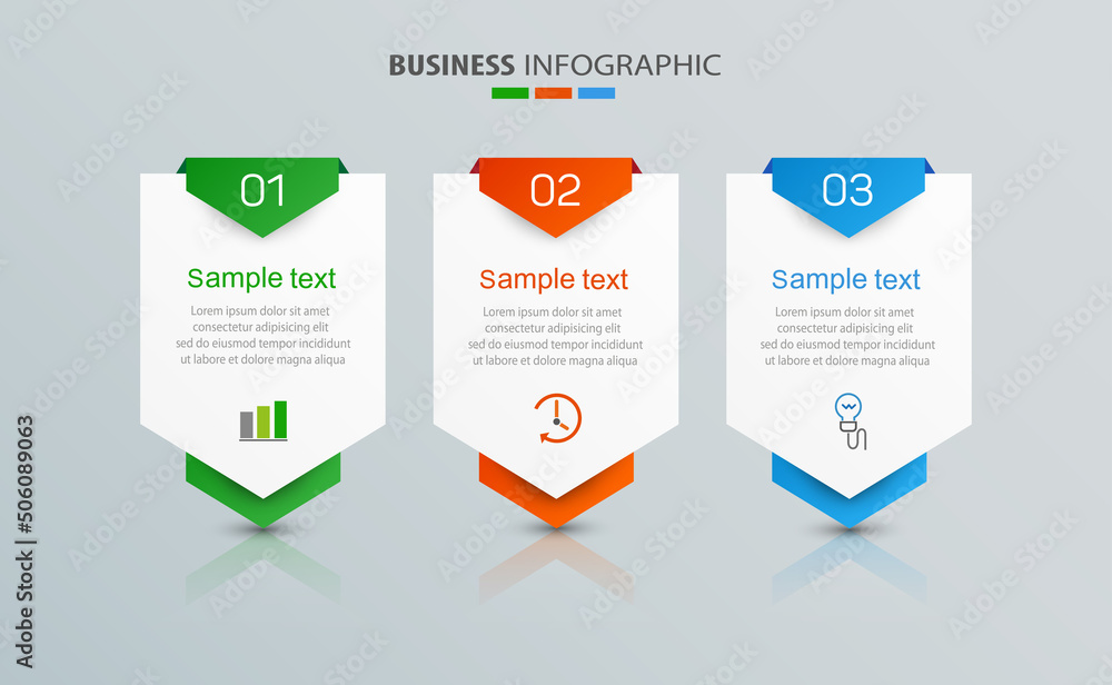 Wall mural business infographic design template with 3 options, steps or processes. can be used for workflow la