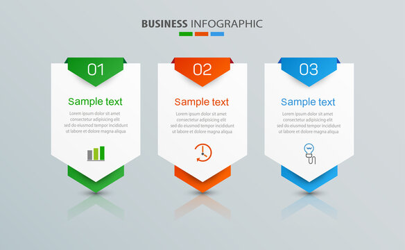 Business infographic design template with 3 options, steps or processes. Can be used for workflow layout, diagram, annual report, web design 