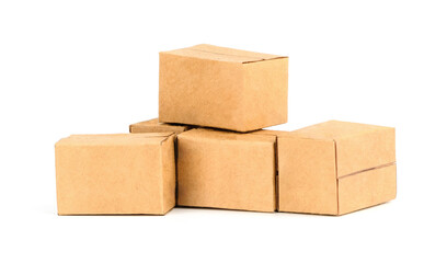 Brown cardboard boxes isolated on white background, Suitable for packaging.