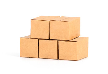 Brown cardboard boxes isolated on white background, Suitable for packaging.