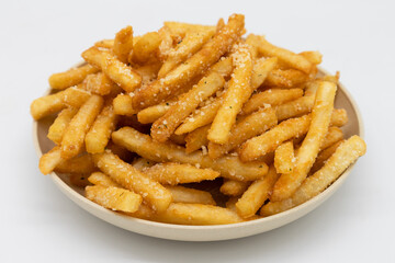 Parmesan Truffle Fries on a Plate with a White Background
