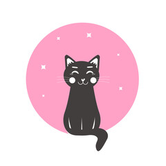 Cute black cat on the moon cartoon black cat icon cat outdoors Premium Vector