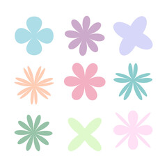 A set of simple minimalist shape icons in pastel colors  flowers design blanks groovy style. Flower shape. Flower illustration. Groovy elements. 