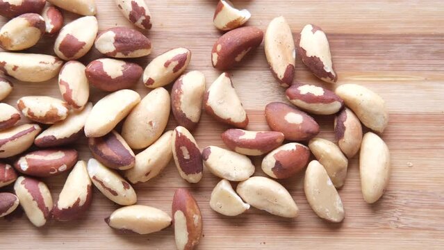 top view of Brazilian nut on wooden table .