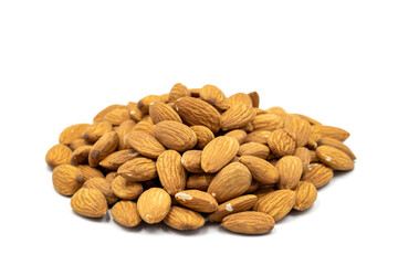 Almond nuts isolated on a white background. Organic nuts. close up