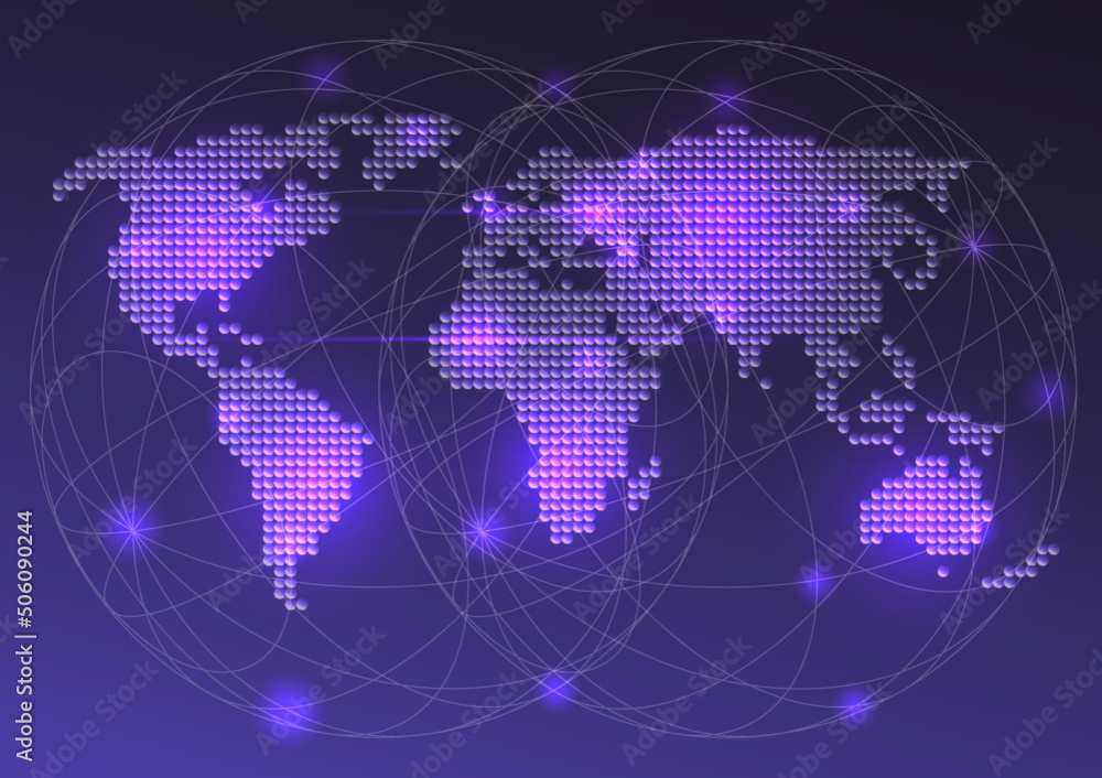 Poster world map dot and wireframe background vector.