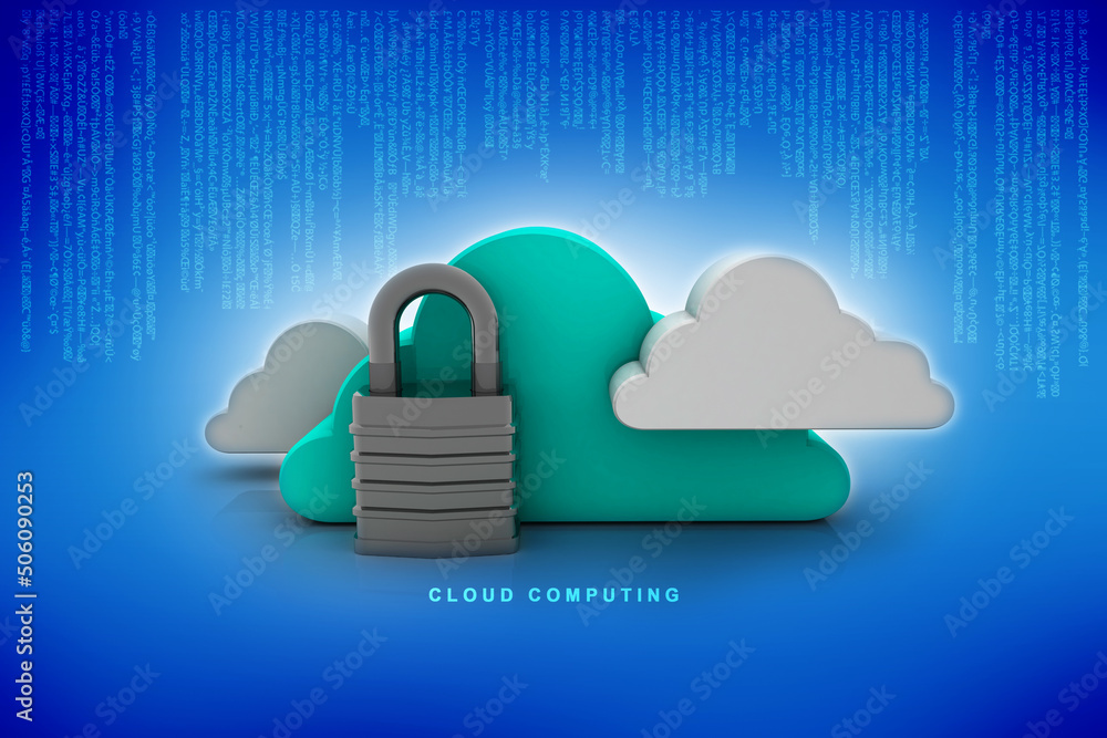 Poster 3d rendering cloud computing, security