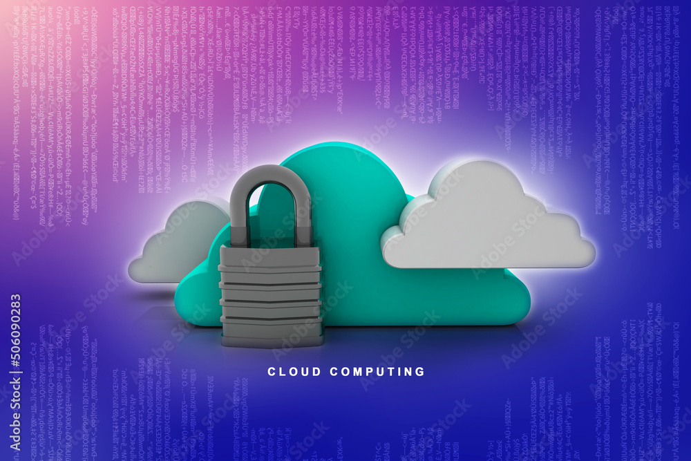 Poster 3d rendering cloud computing, security