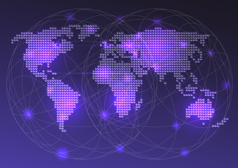 World map dot and wireframe background vector.