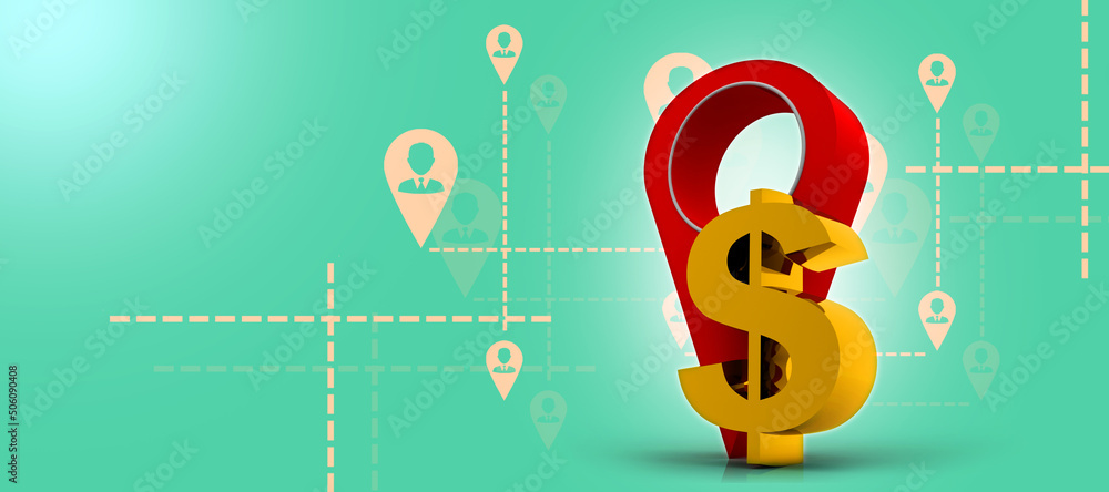 Poster 3d rendering dollar symbol with navigation