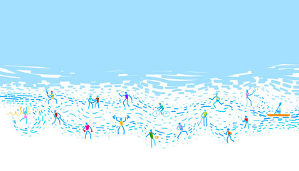 A collection of hand drawn creativity about various sports players with abstract backgrounds. Vector illustration of sports activities with doodle line art design.