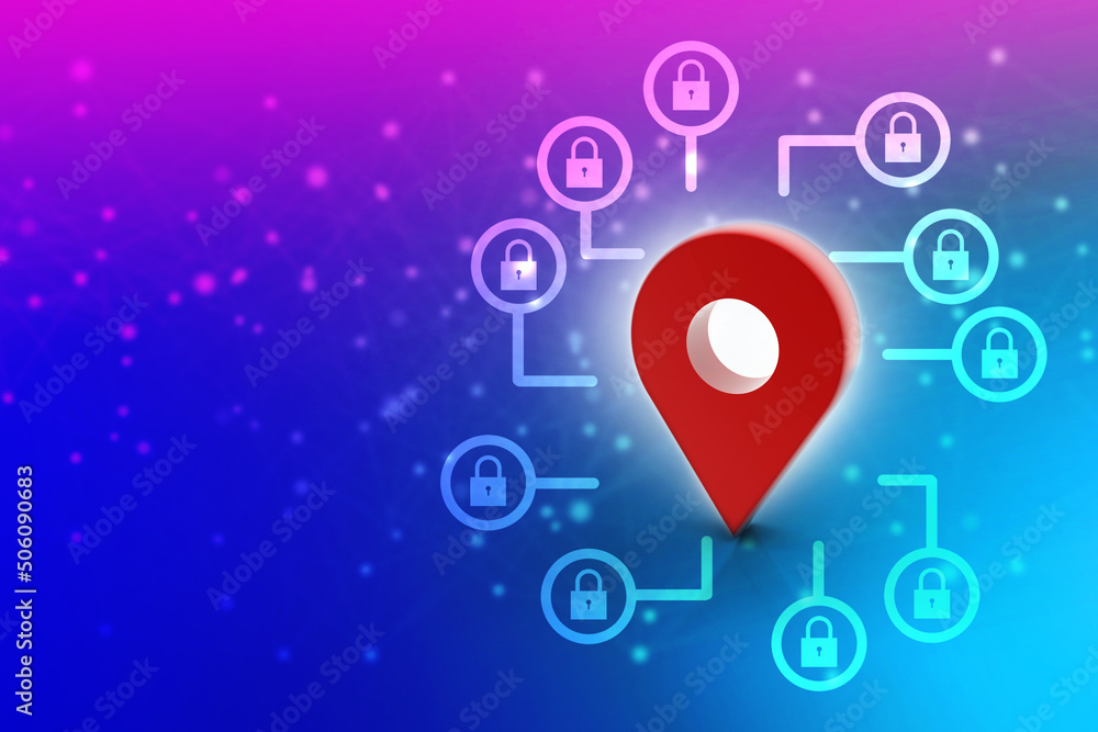Poster 3d rendering Red map pointer
