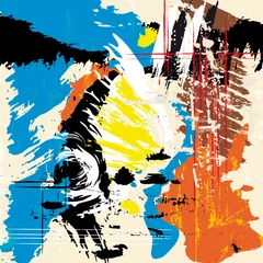 Poster abstract colorful background composition, with lines, paint strokes and splashes, design template © Kirsten Hinte