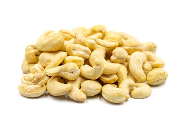 Cashew nuts isolated on white background. Organic nuts. close up